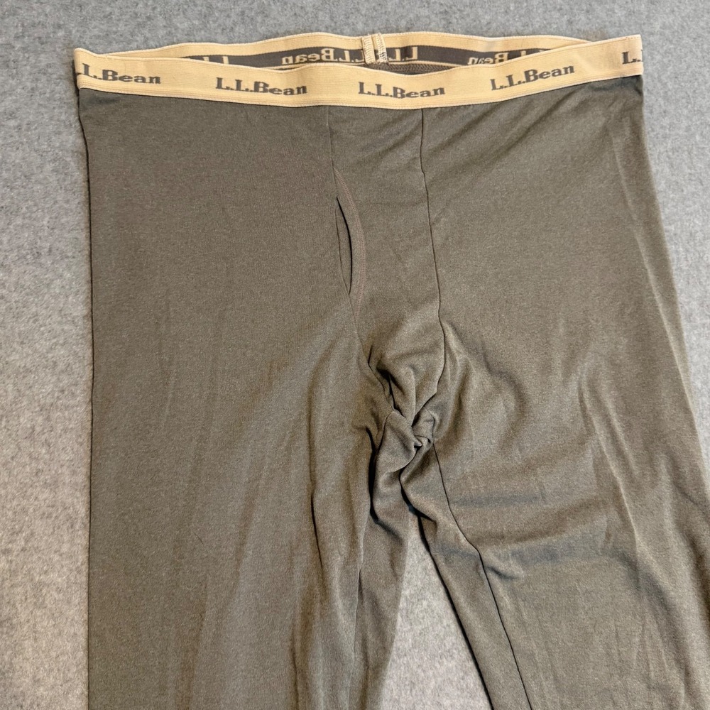 LL Bean Mens L REG Base Layer Pants Long Johns Underwear Gray Cream Stretch Hike